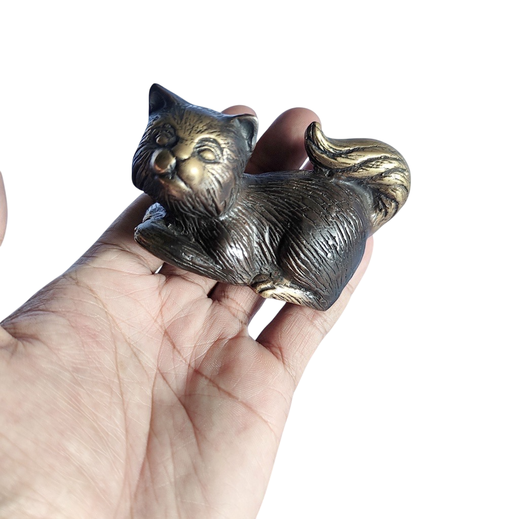2.3'' Tall Sat Cat Brass animal miniature