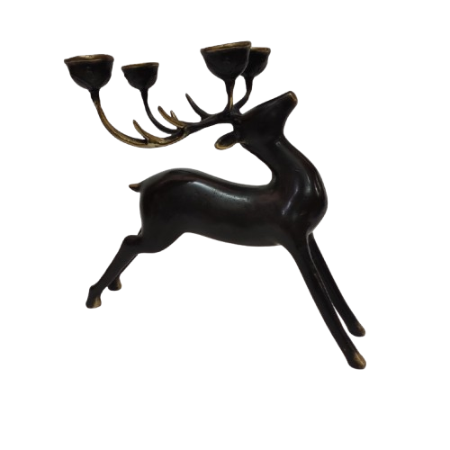 9.8'' Tall Candle Light Stand Deer Brass Figurine