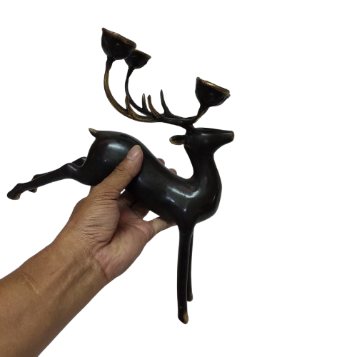 9.8'' Tall Candle Light Stand Deer Brass Figurine