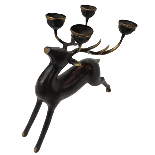 9.8'' Tall Candle Light Stand Deer Brass Figurine