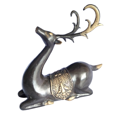 7.87'' Tall Brass Sat Deer Candle Stand