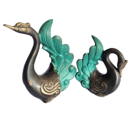 4.7 '' Tall A Pair of Beautiful Swan Bronze Figurines