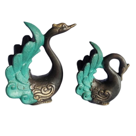 4.7 '' Tall A Pair of Beautiful Swan Bronze Figurines