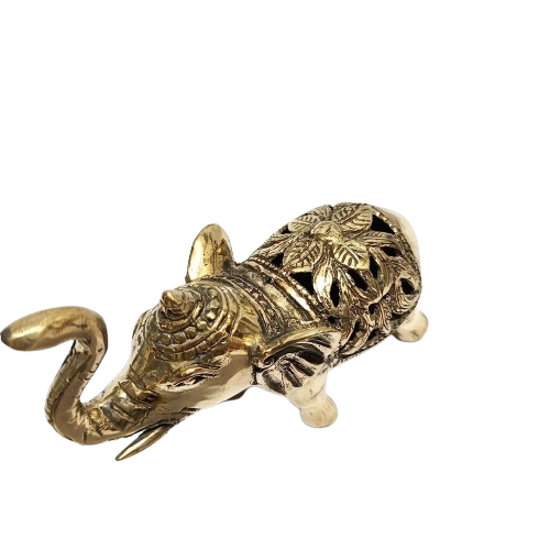4.7'' Tall Gold Look Elephant Carving Brass figurine