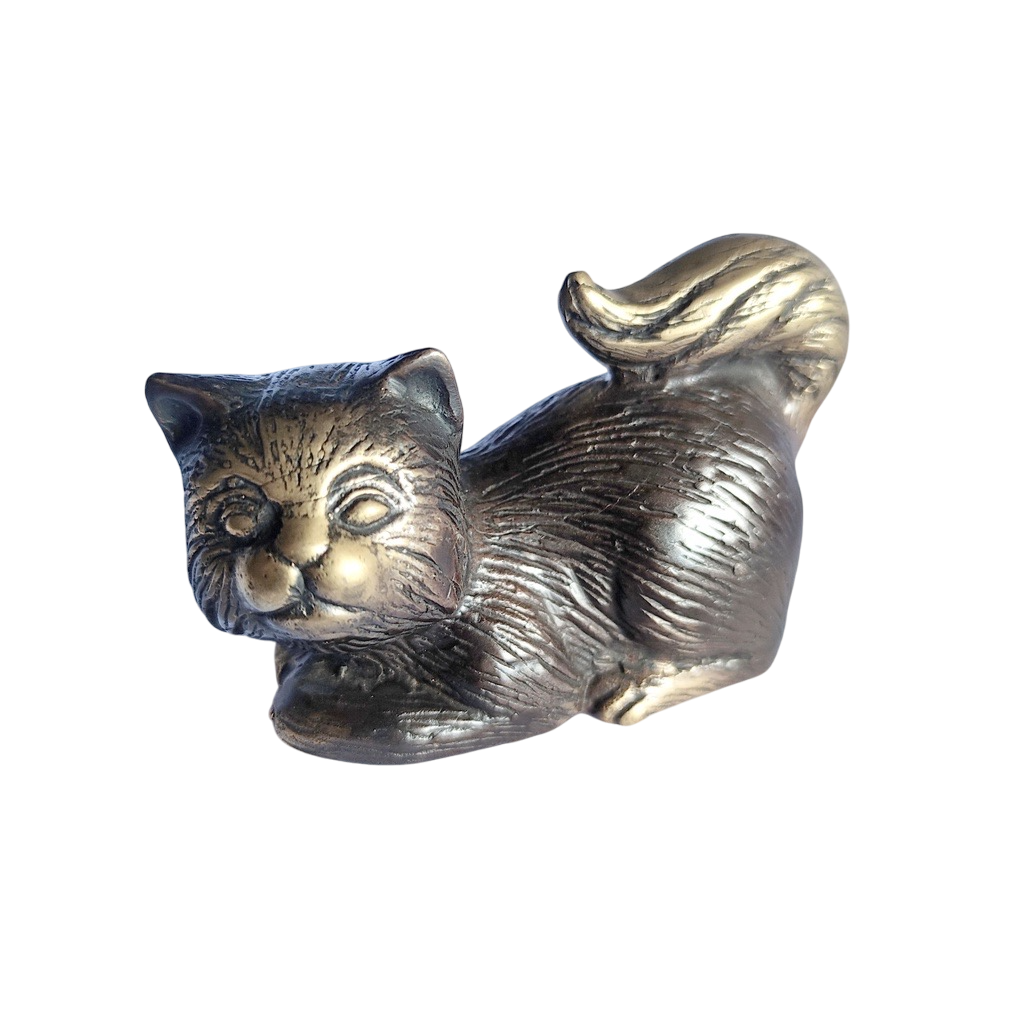 2.3'' Tall Sat Cat Brass animal miniature