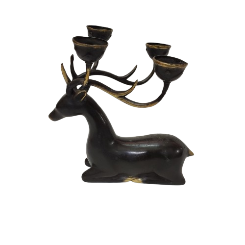 7.8'' Tall Candle Light Stand Sat Deer Brass Figurine