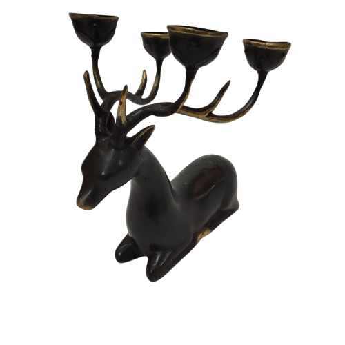 7.8'' Tall Candle Light Stand Sat Deer Brass Figurine