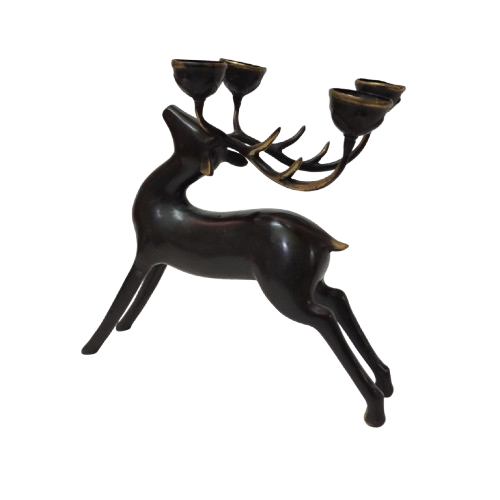 9.8'' Tall Candle Light Stand Deer Brass Figurine
