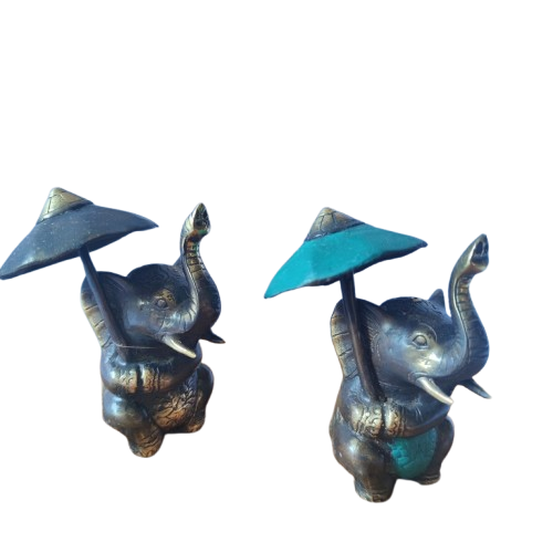 4.7'' Bronze Sat Elephant with Umbrella Figurine