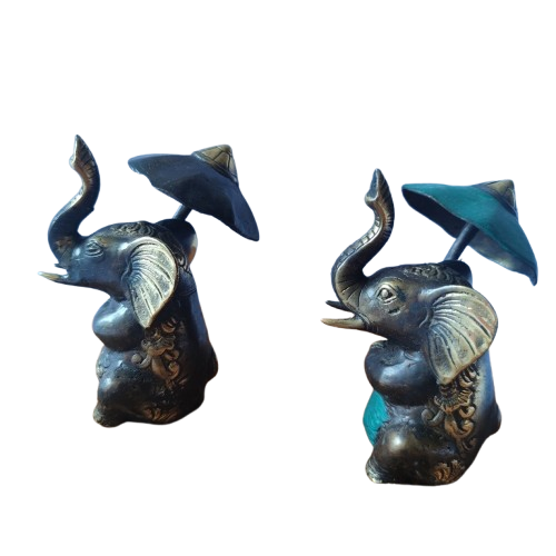 4.7'' Bronze Sat Elephant with Umbrella Figurine