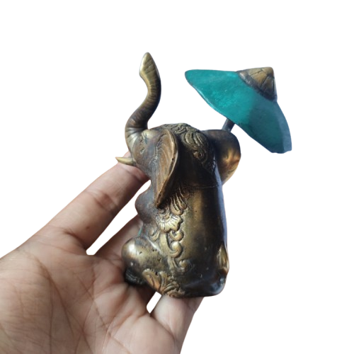 4.7'' Bronze Sat Elephant with Umbrella Figurine