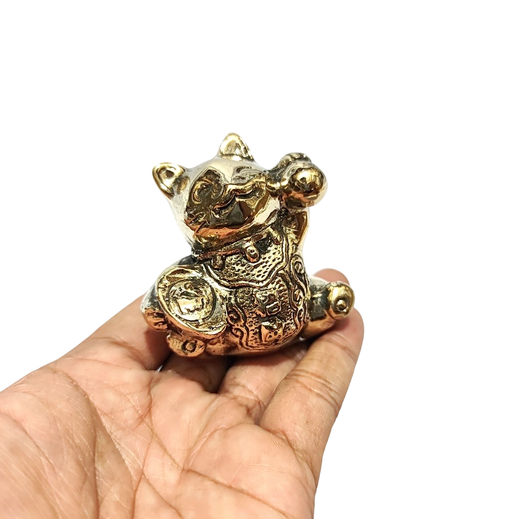 2.7'' Tall Lucky Cat Brass Statue