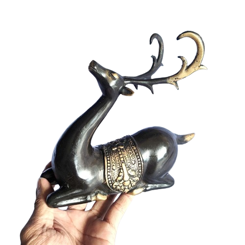 7.87'' Tall Brass Sat Deer Candle Stand