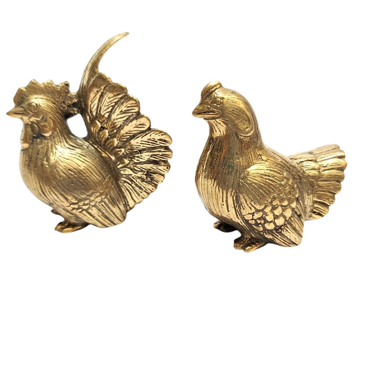 3'' Tall Miniature Brass Rooster and Hen Figurine