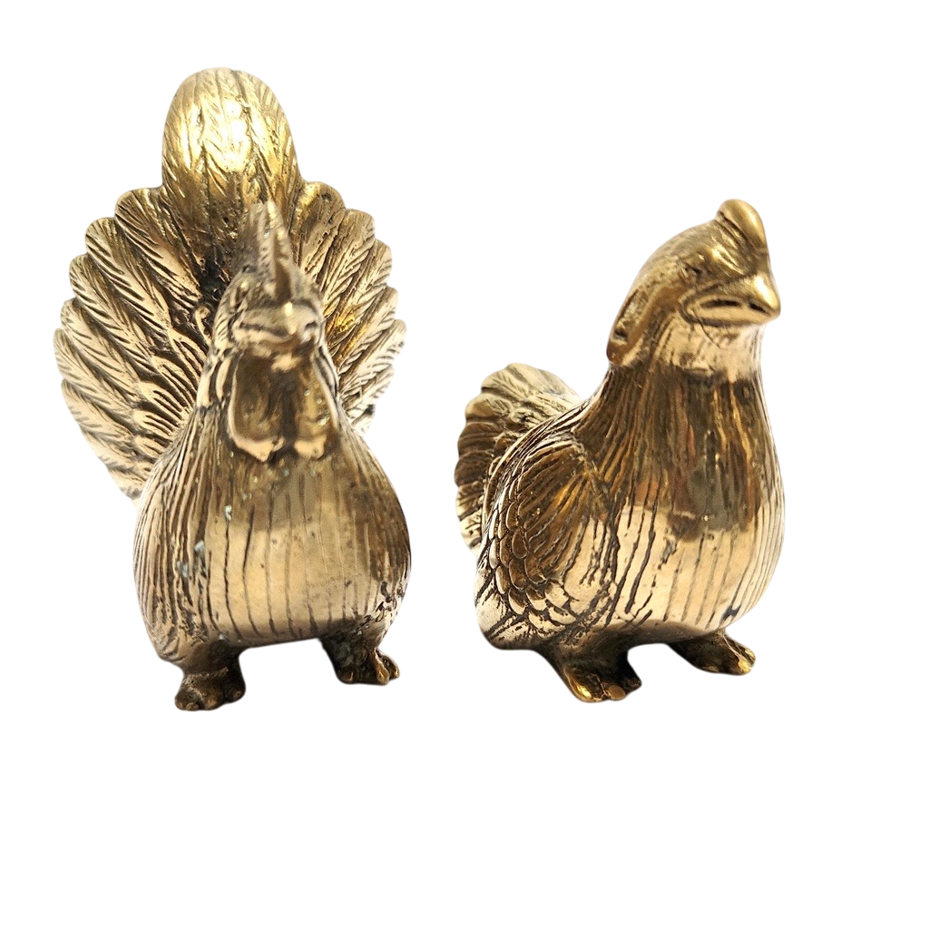 3'' Tall Miniature Brass Rooster and Hen Figurine