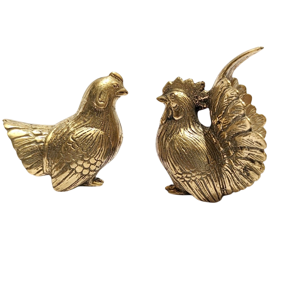 3'' Tall Miniature Brass Rooster and Hen Figurine