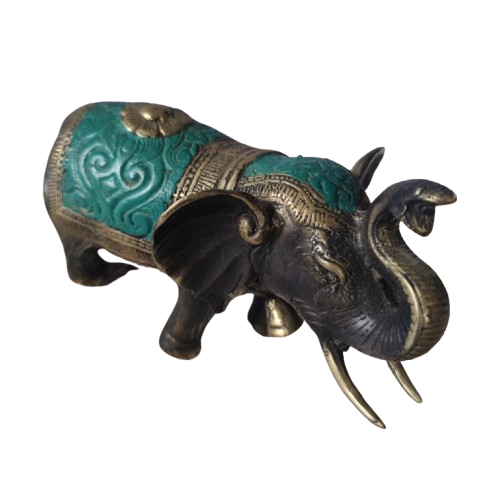 3.9'' Tall Green Vintage Elephant Brass figurine