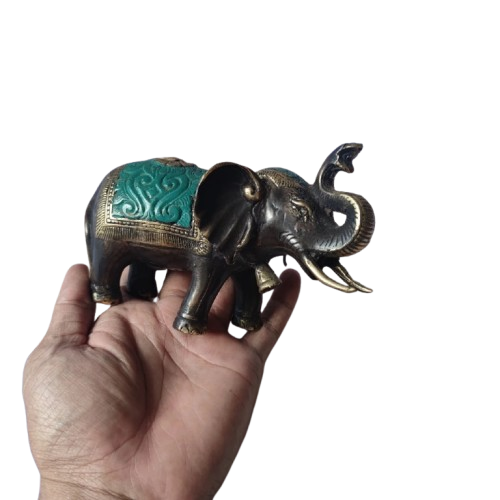 3.9'' Tall Green Vintage Elephant Brass figurine