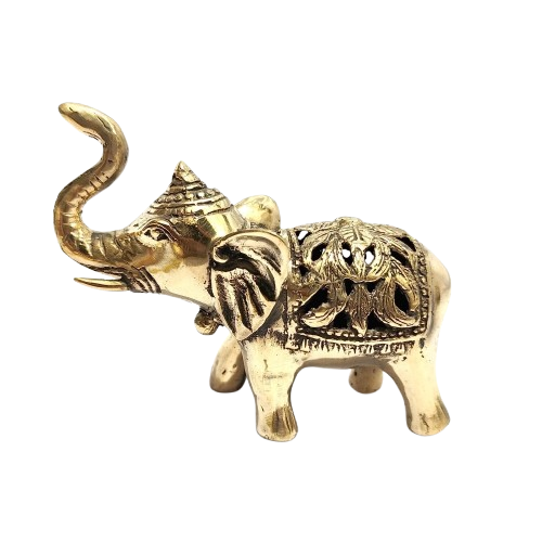 4.7'' Tall Gold Look Elephant Carving Brass figurine