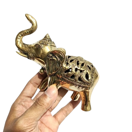 4.7'' Tall Gold Look Elephant Carving Brass figurine