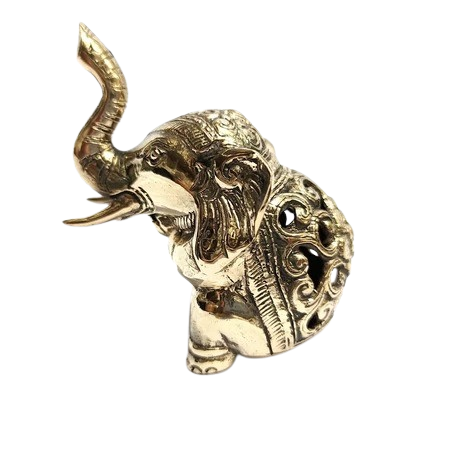 3.9'' Tall Sat Elephant Carving Brass figurine